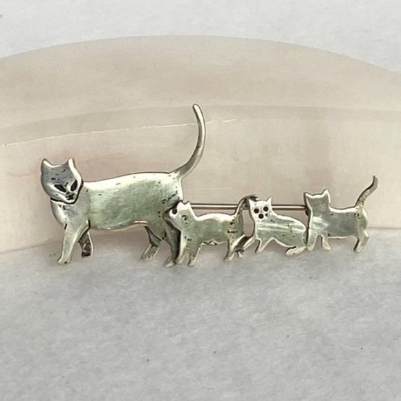 VTG Sterling Silver Mama Cat 3 Kittens Brooch Great Falls Metal Works GFMW 925 - Picture 2 of 11
